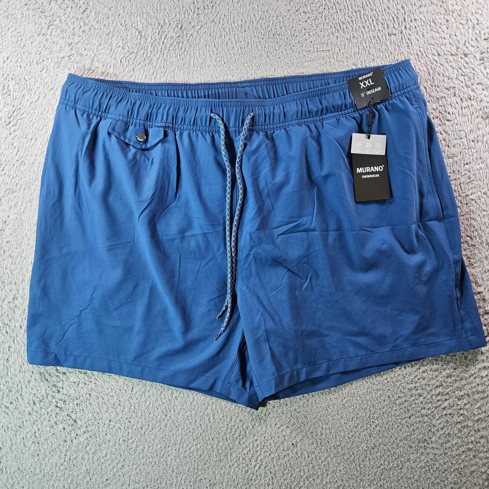NWT Murano Swim Shorts Trunks Men XXL 5" Inseam‎ Lined Strech Blue